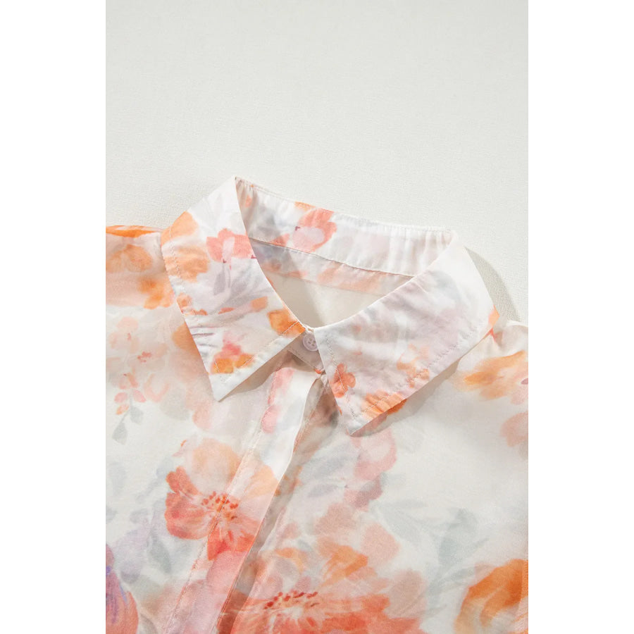 Printed Collared Neck Long Sleeve Shirt Apparel and Accessories