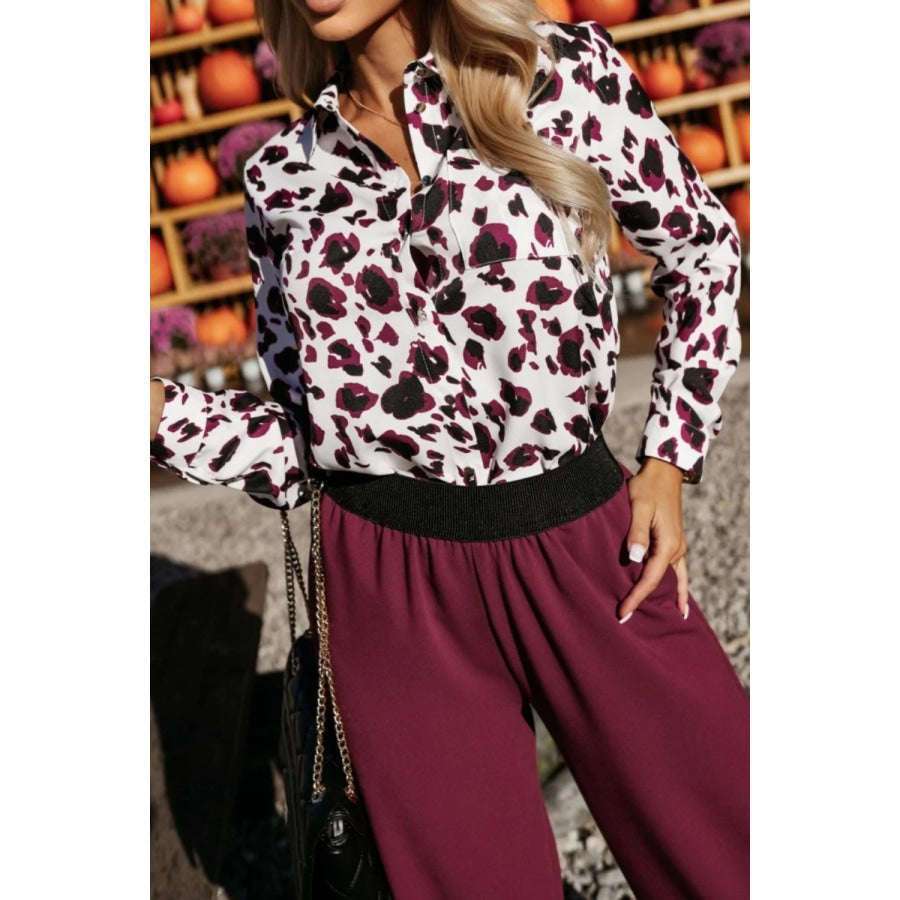 Printed Collared Neck Long Sleeve Shirt Apparel and Accessories