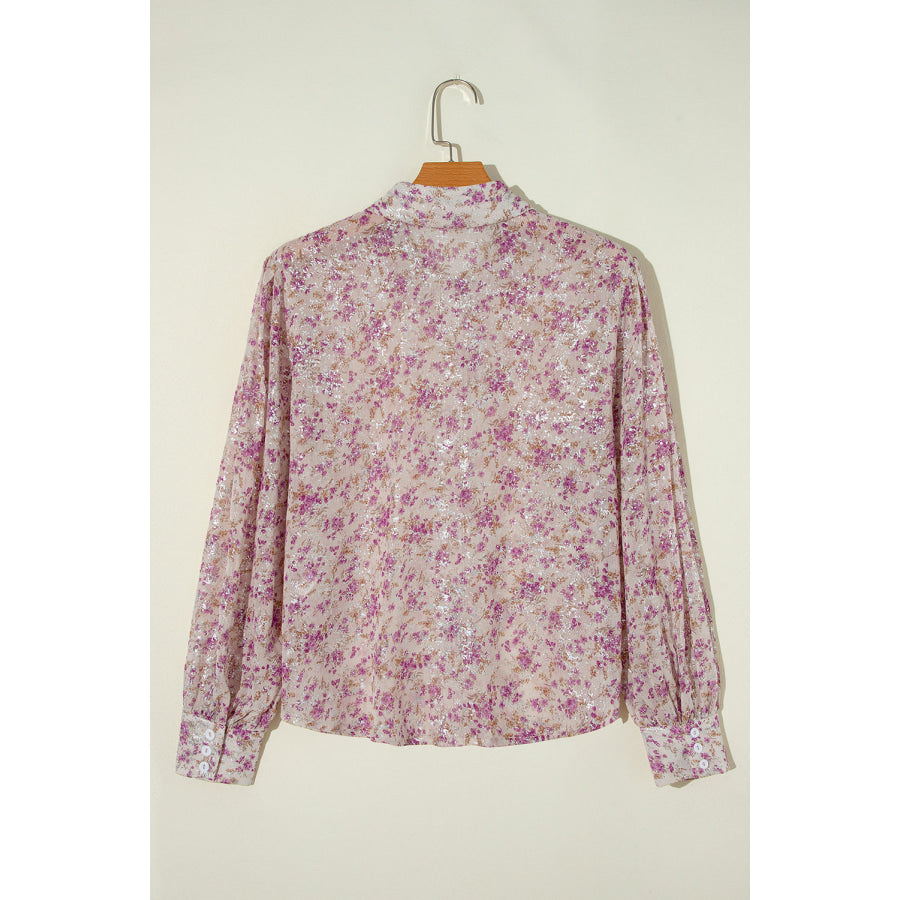 Printed Collared Neck Long Sleeve Shirt Apparel and Accessories