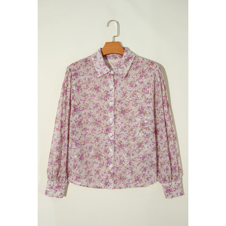 Printed Collared Neck Long Sleeve Shirt Apparel and Accessories