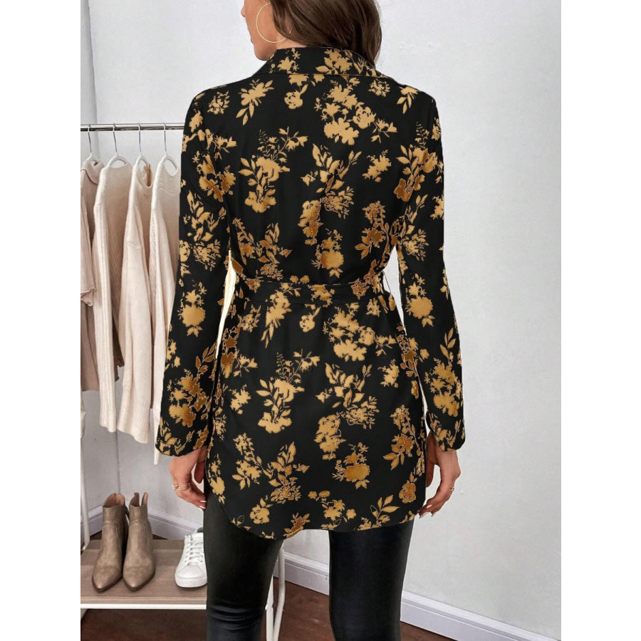 Printed Collared Neck Long Sleeve Shirt Apparel and Accessories