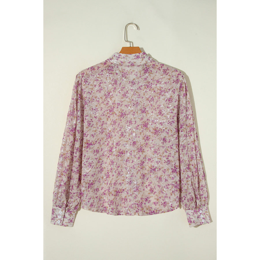 Printed Collared Neck Long Sleeve Shirt Apparel and Accessories