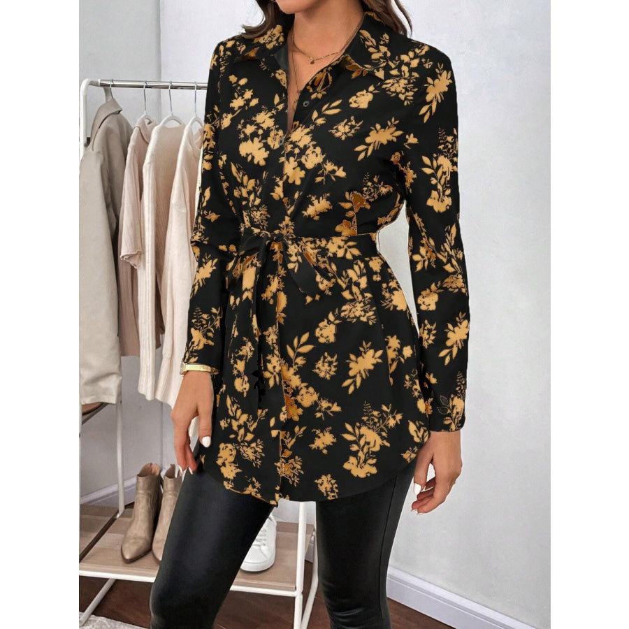 Printed Collared Neck Long Sleeve Shirt Apparel and Accessories