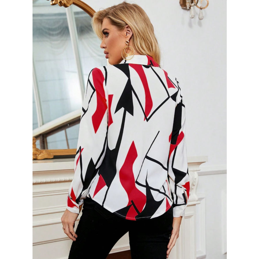 Printed Collared Neck Long Sleeve Shirt Apparel and Accessories