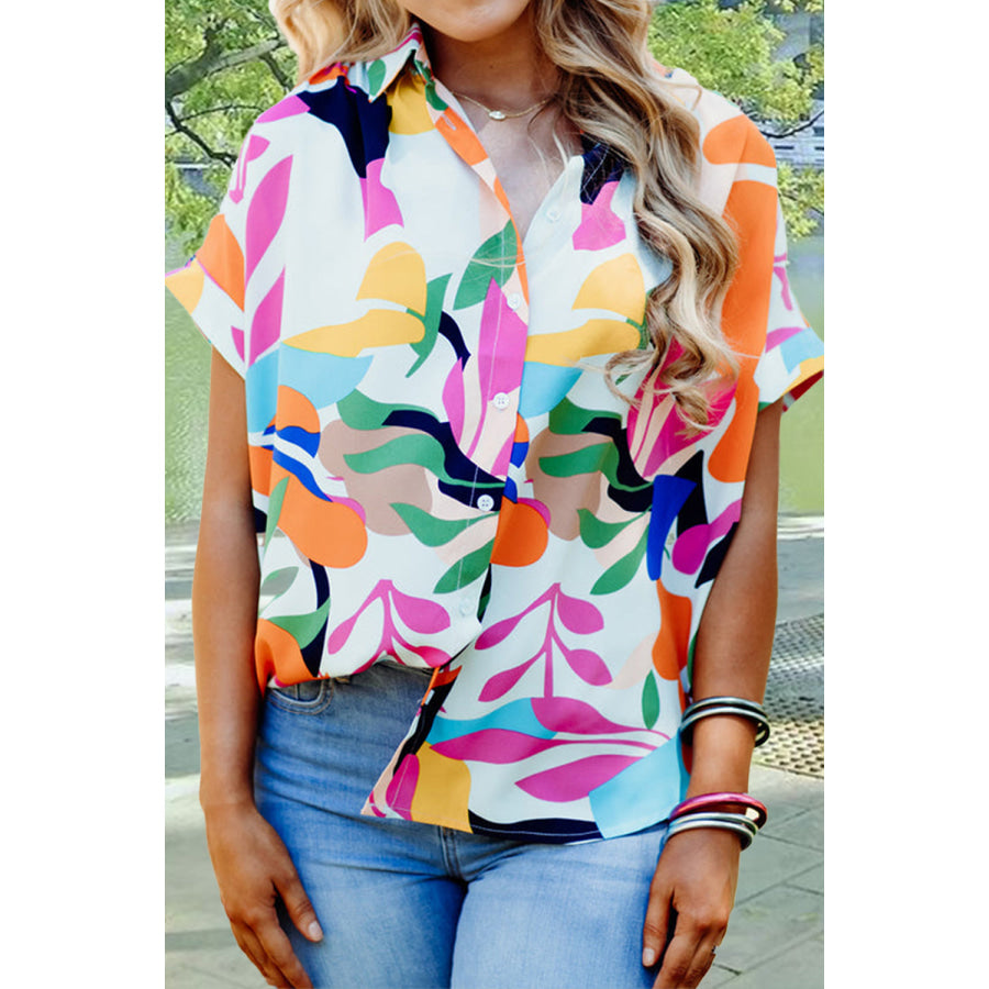 Printed Collared Neck Short Sleeve Shirt Floral / S Apparel and Accessories