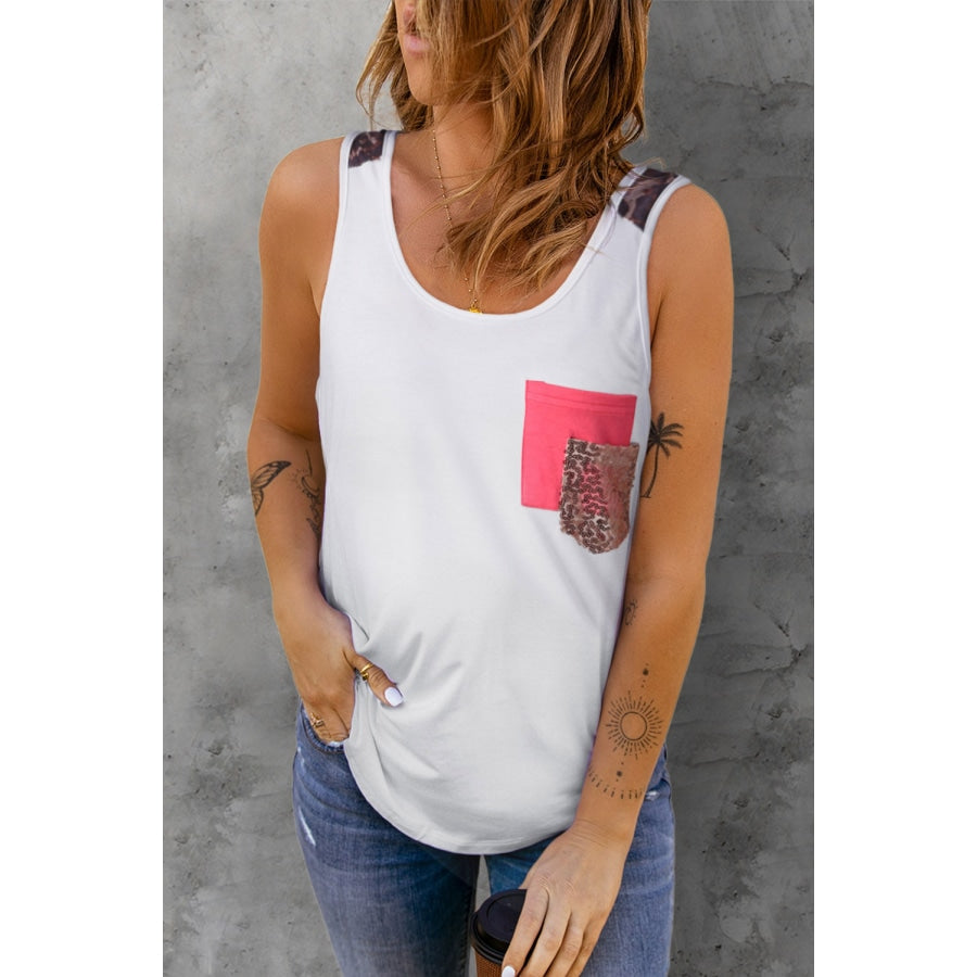 Printed Color Block Pocket Patch Tank White / S