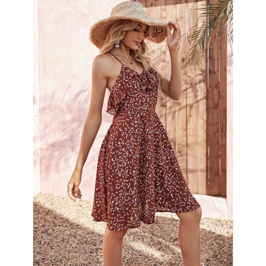 Printed Crisscross Tie Back Knee-Length Dress