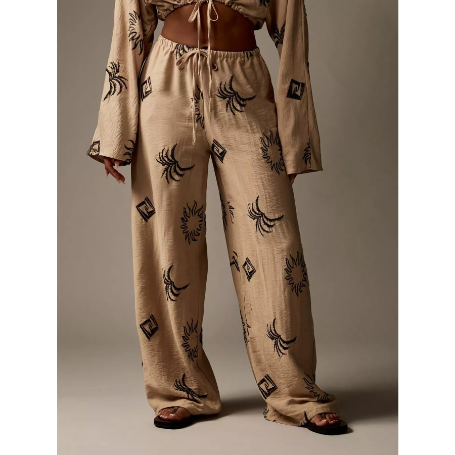 Printed Crop Top and Wide-Leg Pants Set Apparel and Accessories