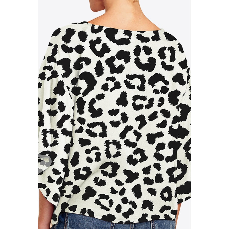 Printed Deep V Tie Hem Blouse