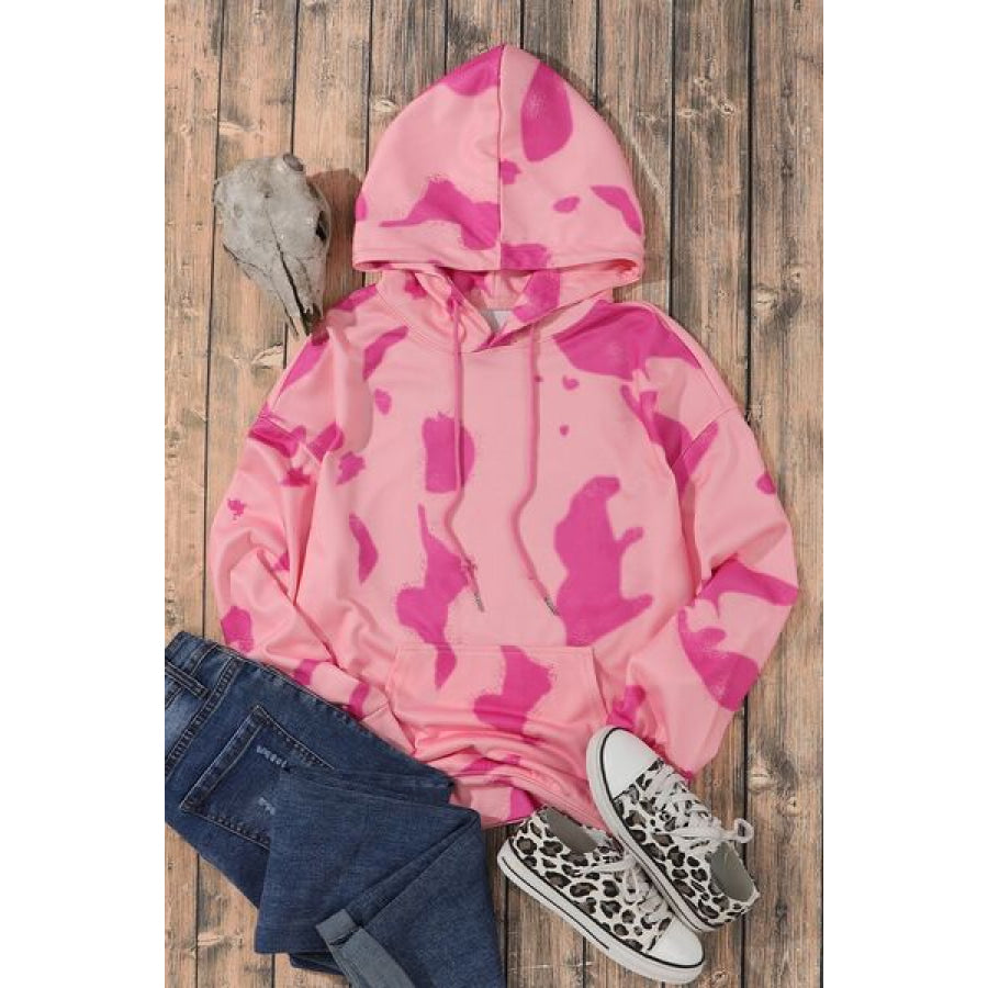 Printed Drawstring Kangaroo Pocket Hoodie Clothing