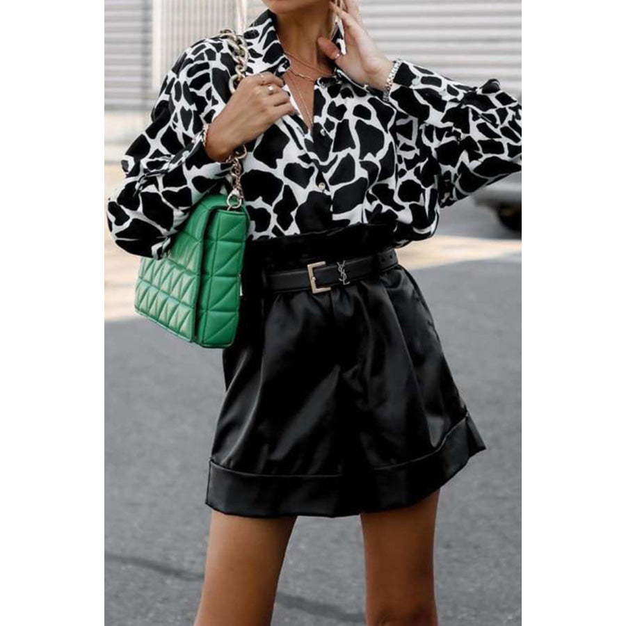 Printed Dropped Shoulder Lantern Sleeve Shirt Apparel and Accessories