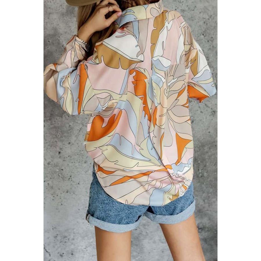 Printed Dropped Shoulder Lantern Sleeve Shirt Apparel and Accessories