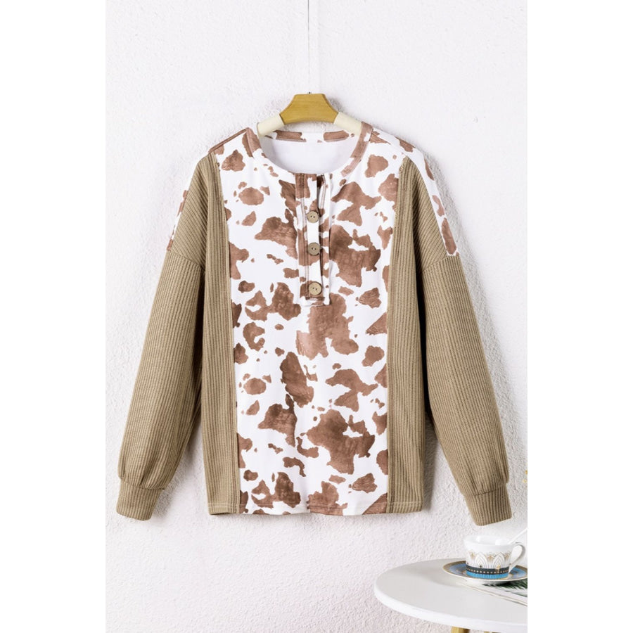 Printed Dropped Shoulder Long Sleeve Blouse Apparel and Accessories