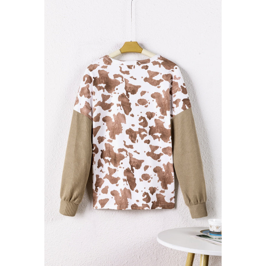 Printed Dropped Shoulder Long Sleeve Blouse Apparel and Accessories