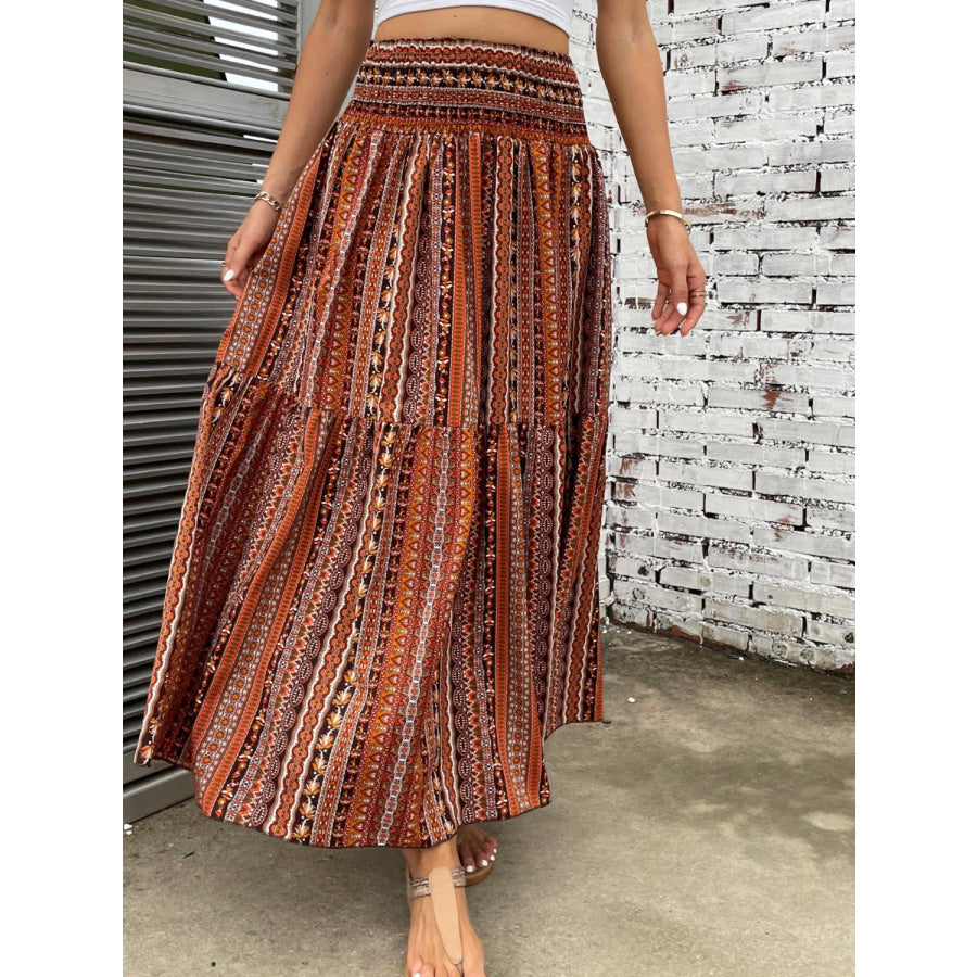 Printed Elastic Waist Maxi Skirt Apparel and Accessories