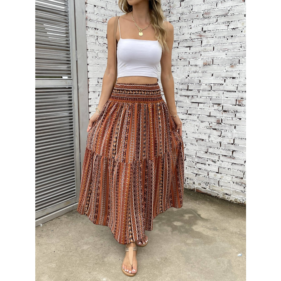 Printed Elastic Waist Maxi Skirt Apparel and Accessories