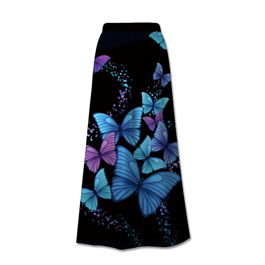 Printed Elastic Waist Midi Skirt Apparel and Accessories
