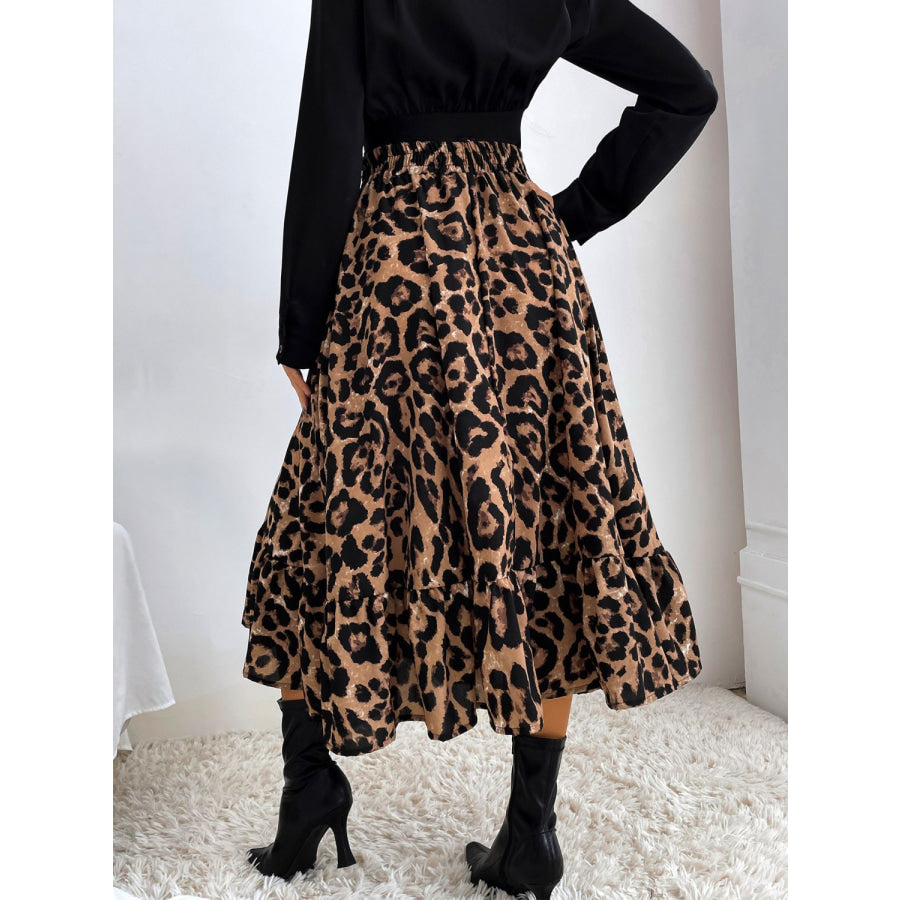 Printed Elastic Waist Midi Skirt Apparel and Accessories