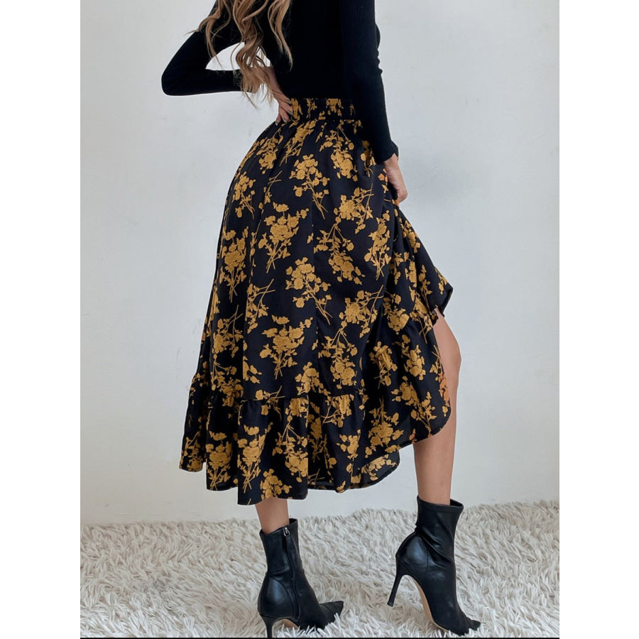 Printed Elastic Waist Midi Skirt Apparel and Accessories