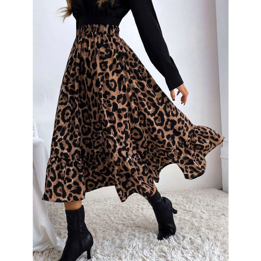 Printed Elastic Waist Midi Skirt Apparel and Accessories