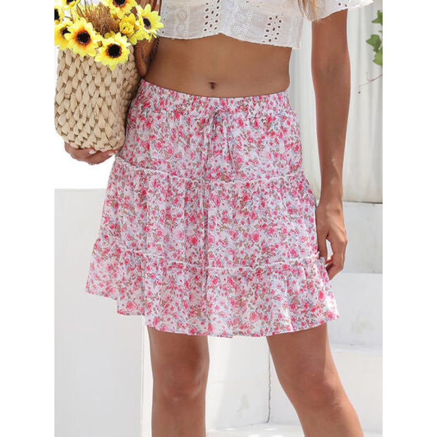 Printed Elastic Waist Mini Skirt Blush Pink / S Apparel and Accessories