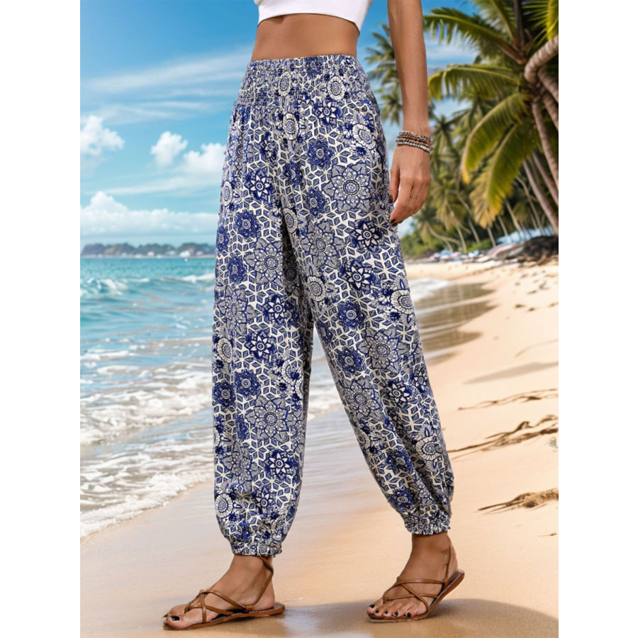 Printed Elastic Waist Pants Apparel and Accessories