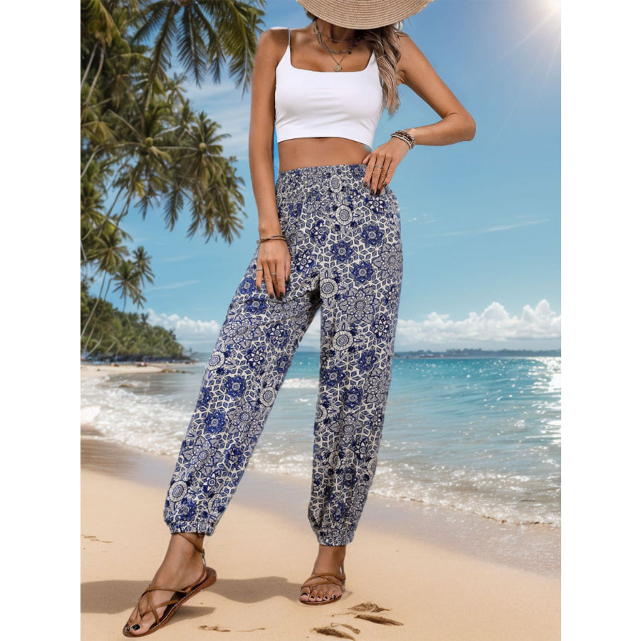 Printed Elastic Waist Pants Apparel and Accessories