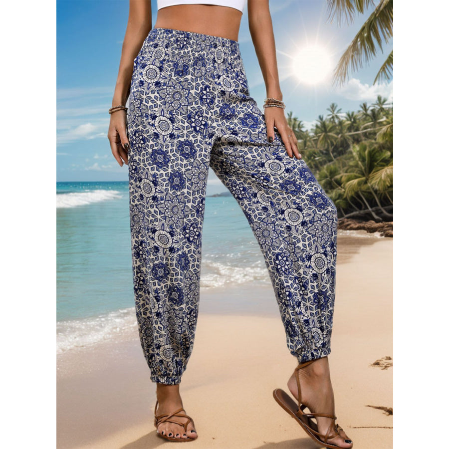 Printed Elastic Waist Pants Apparel and Accessories