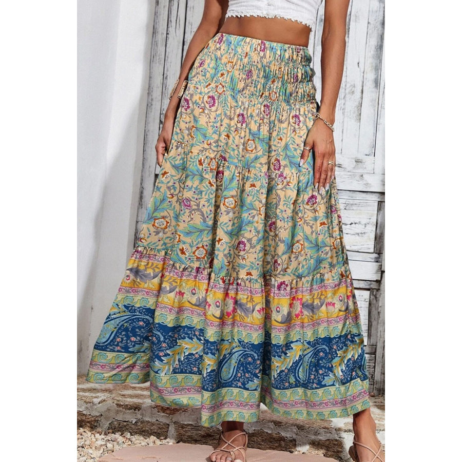 Printed Elastic Waist Skirt Apparel and Accessories