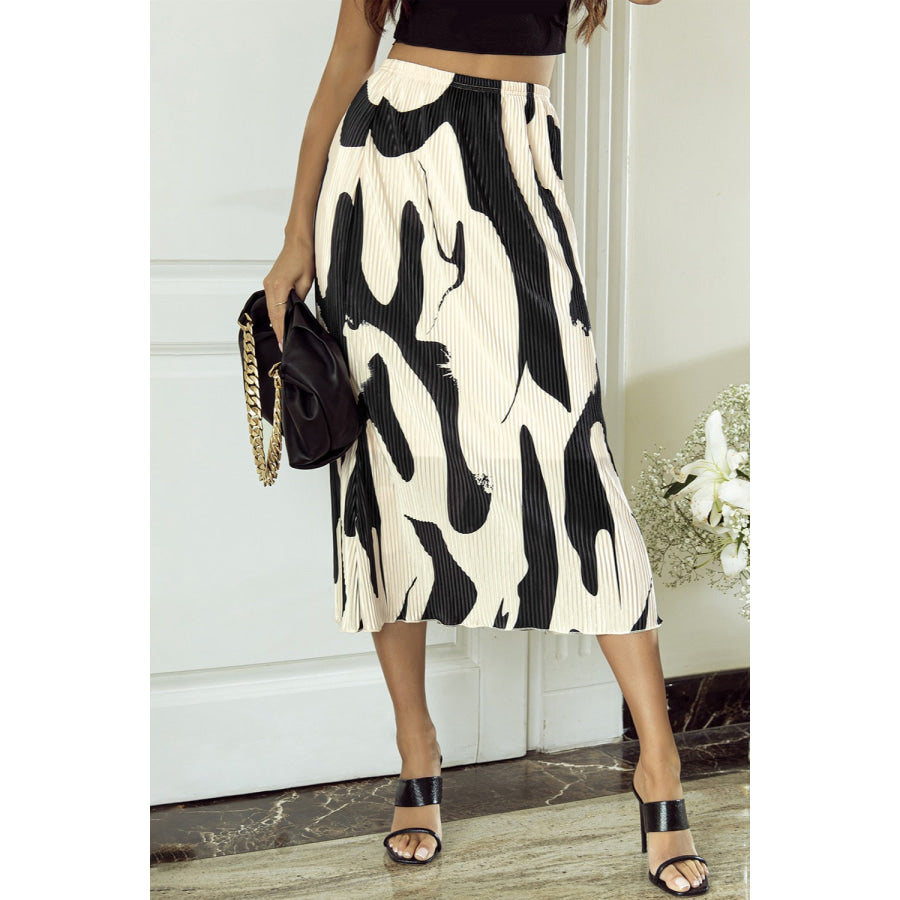 Printed Elastic Waist Skirt Ivory / S Apparel and Accessories