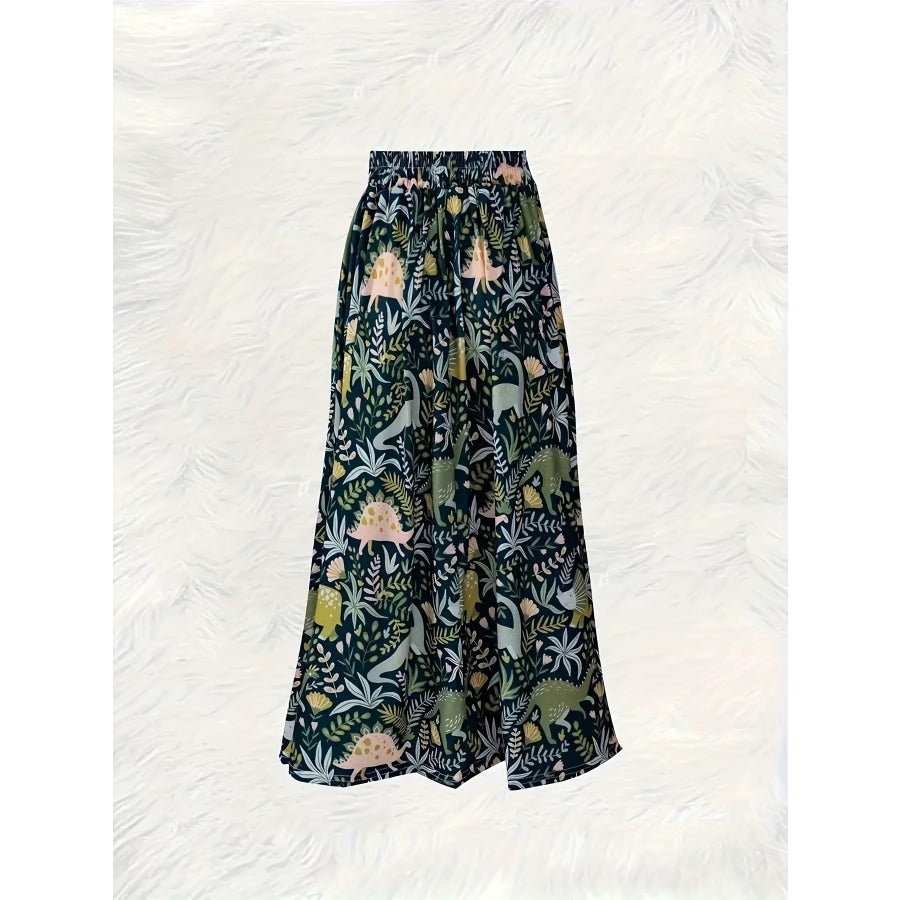Printed Elastic Waist Skirt Apparel and Accessories