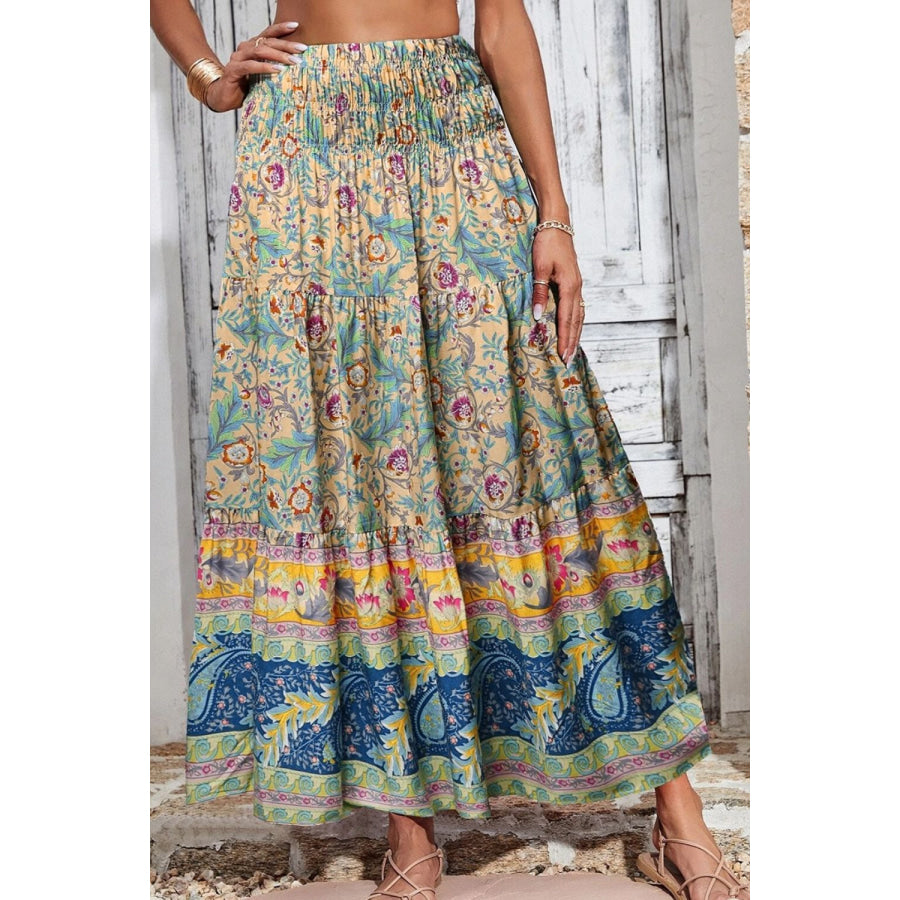 Printed Elastic Waist Skirt Apparel and Accessories