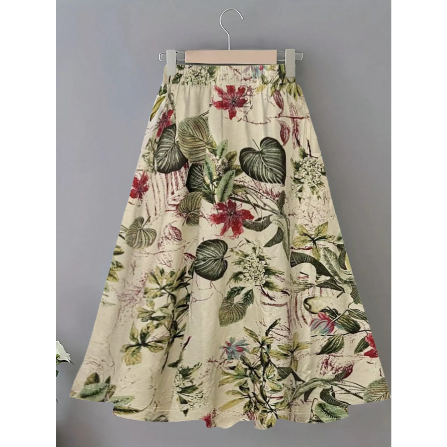 Printed Elastic Waist Skirt Apricot / S Apparel and Accessories