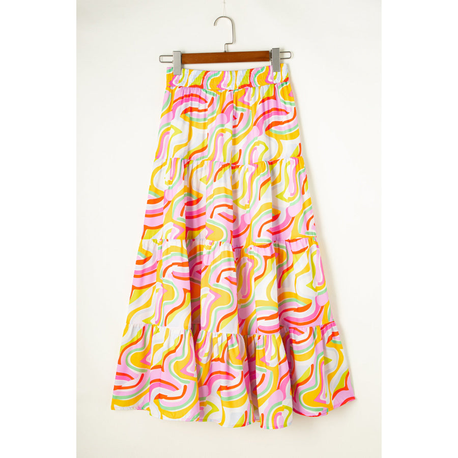 Printed Elastic Waist Skirt Bottoms