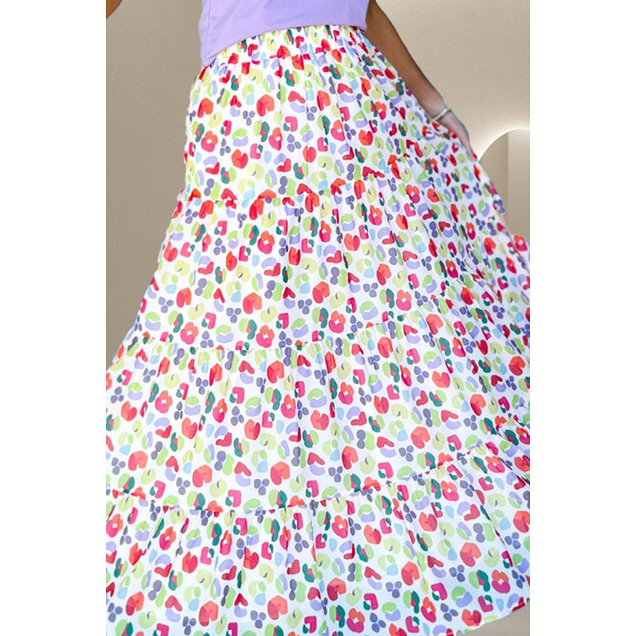 Printed Elastic Waist Skirt Bottoms