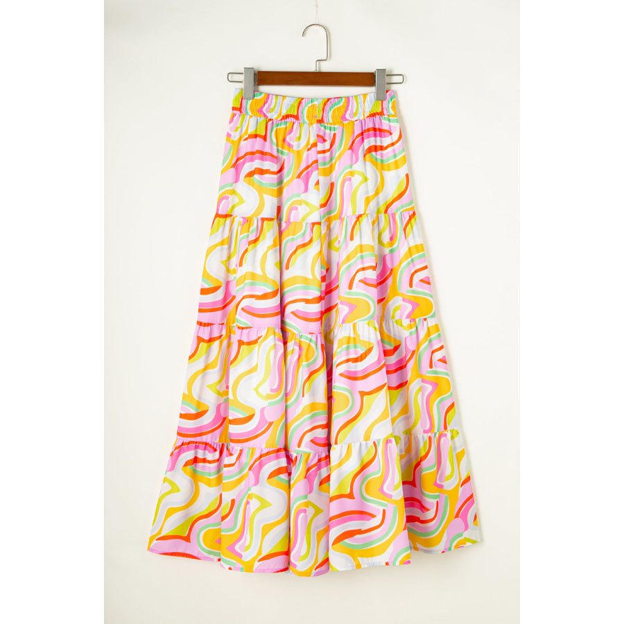 Printed Elastic Waist Skirt Bottoms