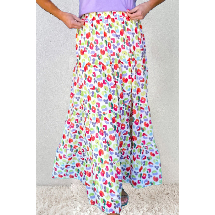 Printed Elastic Waist Skirt Neon Green / S Bottoms