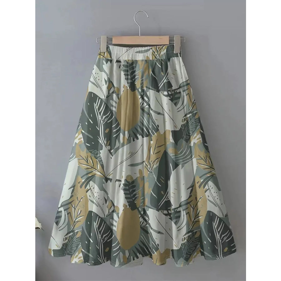 Printed Elastic Waist Skirt Olive / S Apparel and Accessories