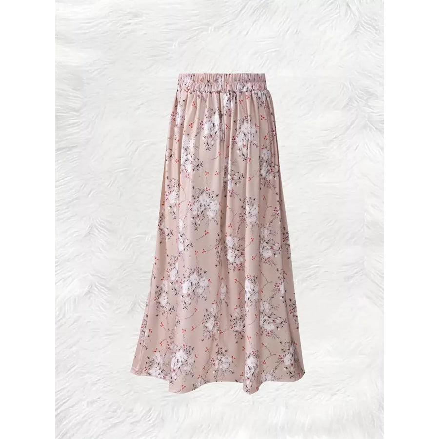 Printed Elastic Waist Skirt Pink / S Apparel and Accessories