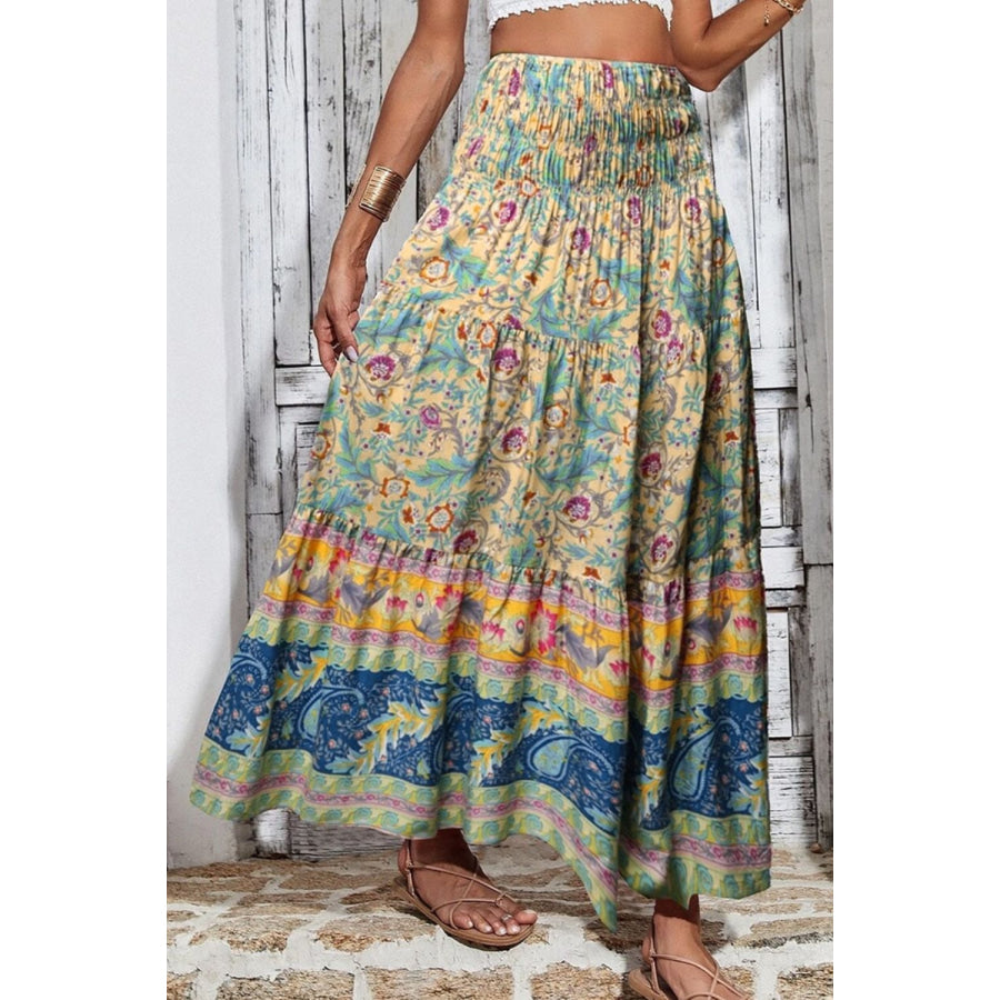 Printed Elastic Waist Skirt Tan / S Apparel and Accessories