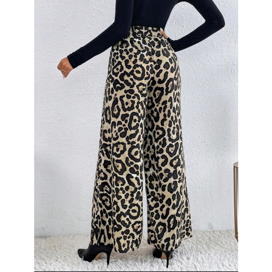 Printed Elastic Waist Wide Leg Pants Apparel and Accessories