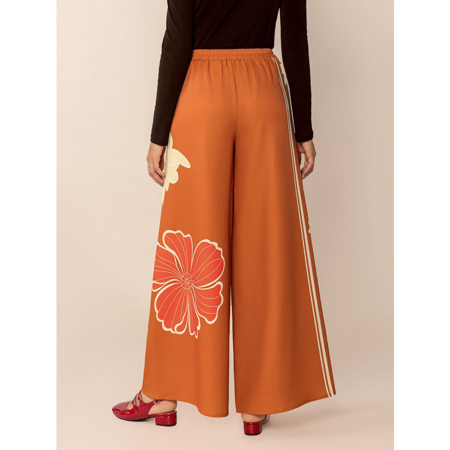 Printed Elastic Waist Wide Leg Pants Apparel and Accessories