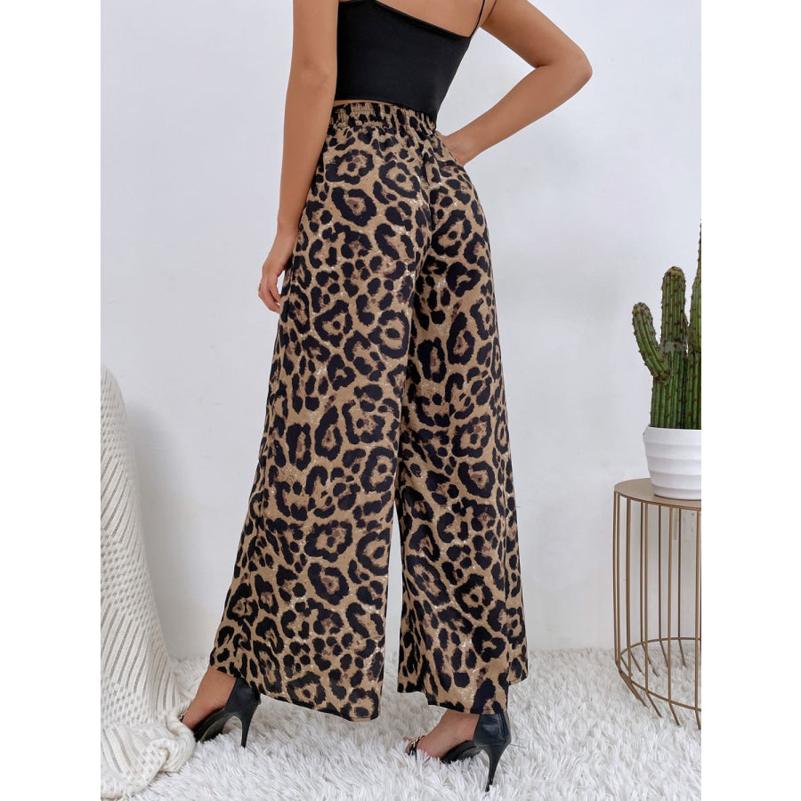 Printed Elastic Waist Wide Leg Pants Apparel and Accessories