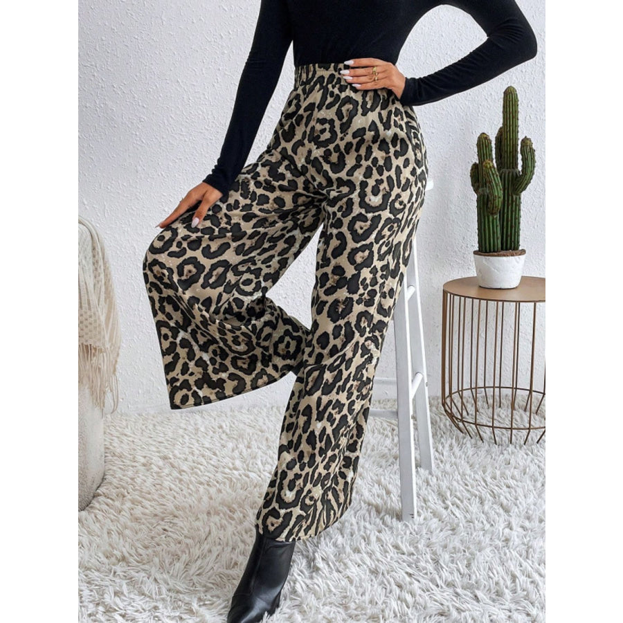 Printed Elastic Waist Wide Leg Pants Apparel and Accessories