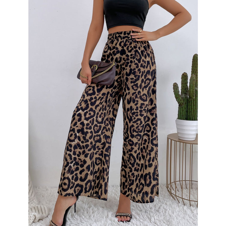 Printed Elastic Waist Wide Leg Pants Apparel and Accessories