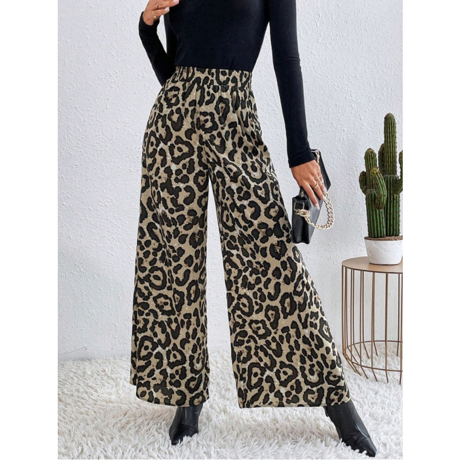 Printed Elastic Waist Wide Leg Pants Apparel and Accessories