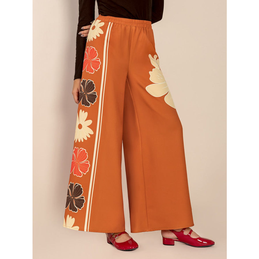 Printed Elastic Waist Wide Leg Pants Apparel and Accessories