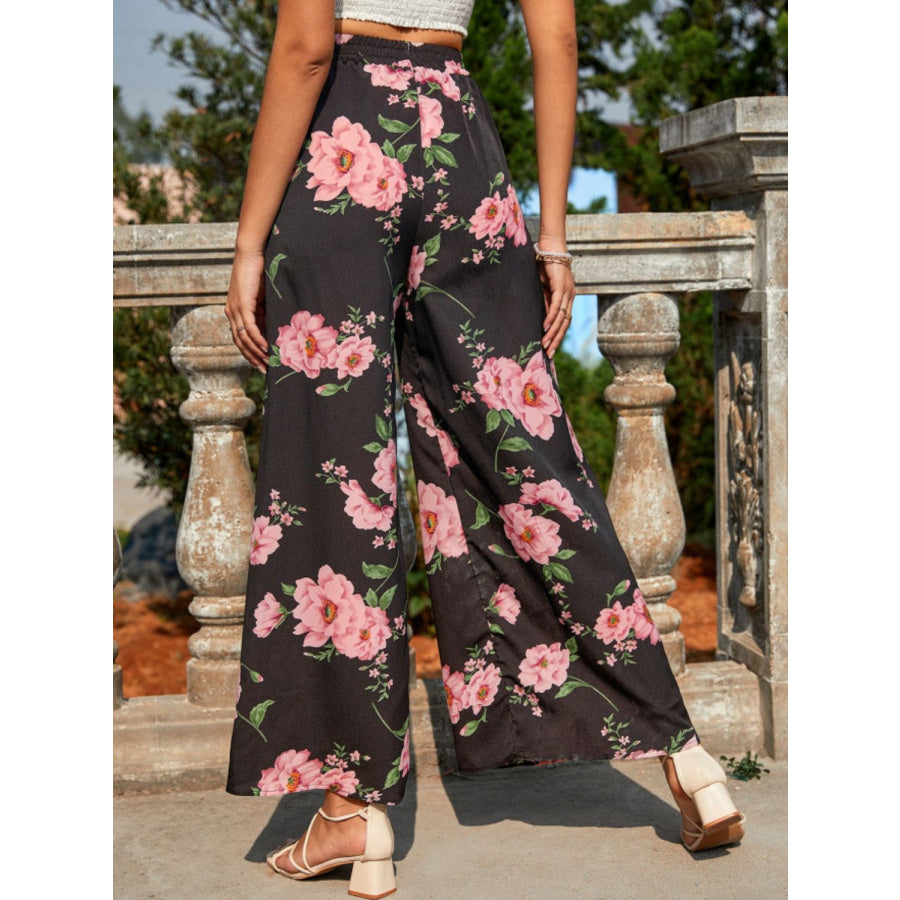 Printed Elastic Waist Wide Leg Pants Apparel and Accessories