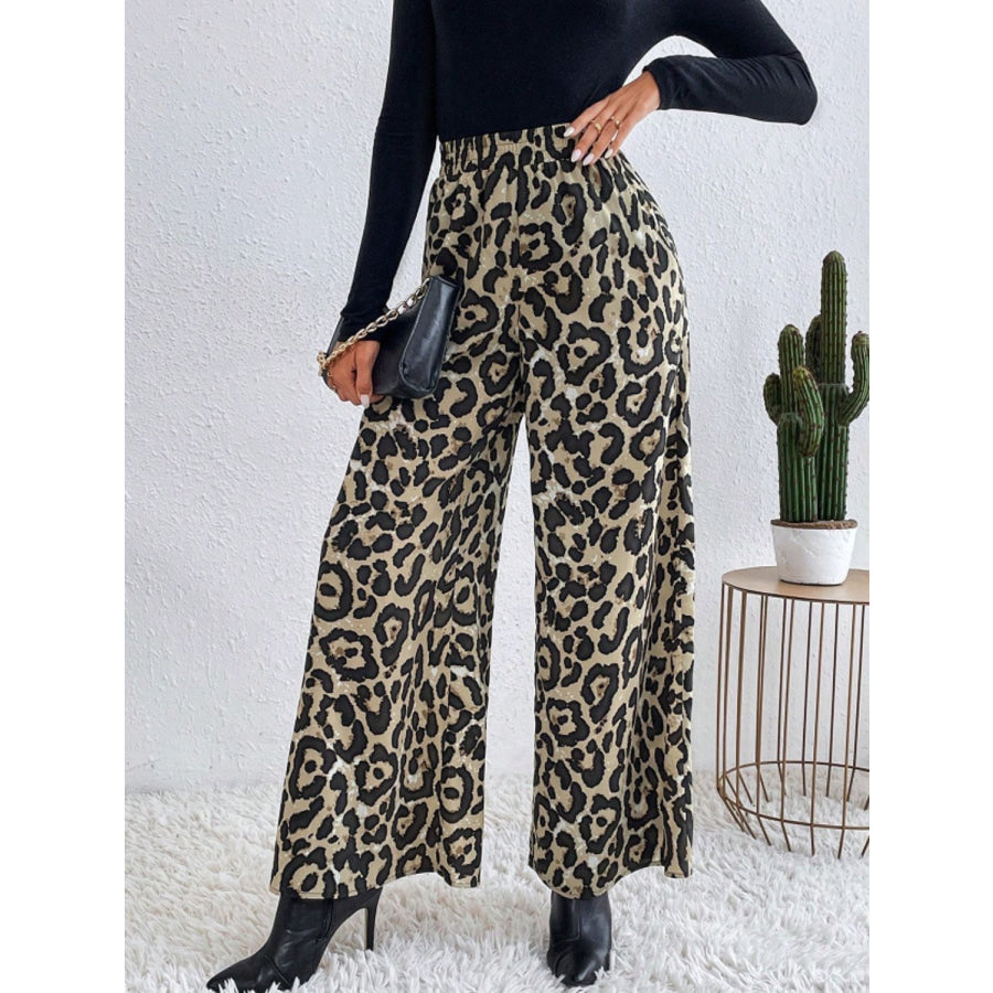 Printed Elastic Waist Wide Leg Pants Apparel and Accessories