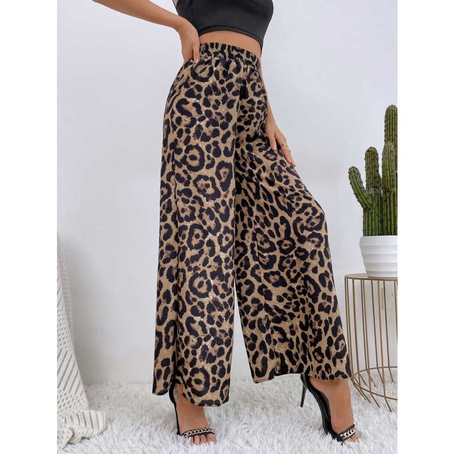 Printed Elastic Waist Wide Leg Pants Apparel and Accessories